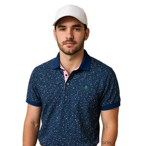 Greyson Navy Speckled Polo Shirt with Blue Collar Size Medium
